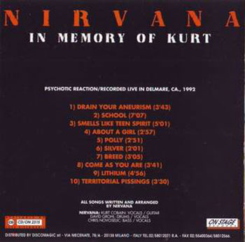 In Memory Of Kurt Back of Cover