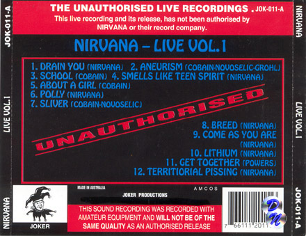 Live Vol.1Back of Inlay