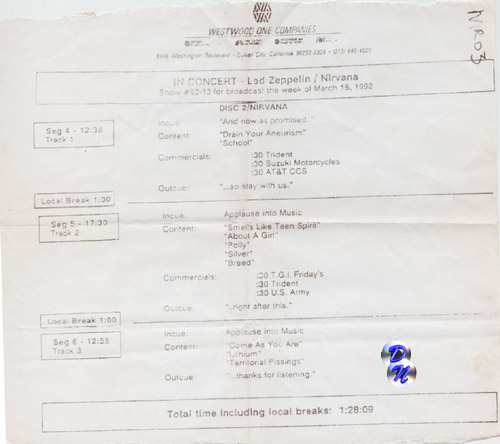 San Diego '91
Cue Sheet Sent To Radio Station For Broadcast