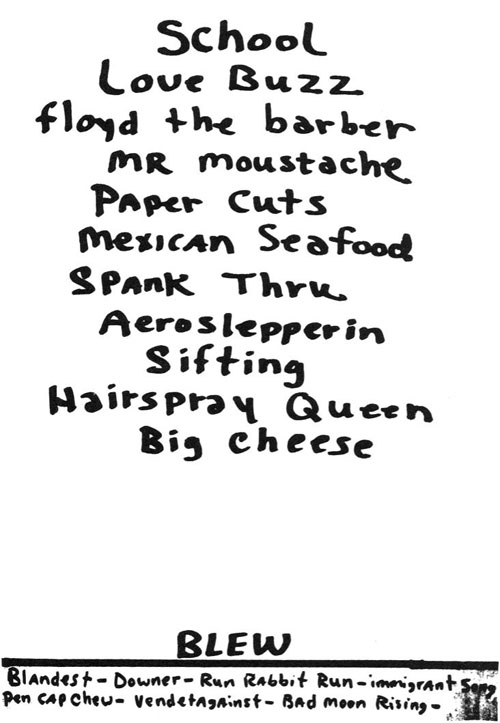 Handwritten setlist