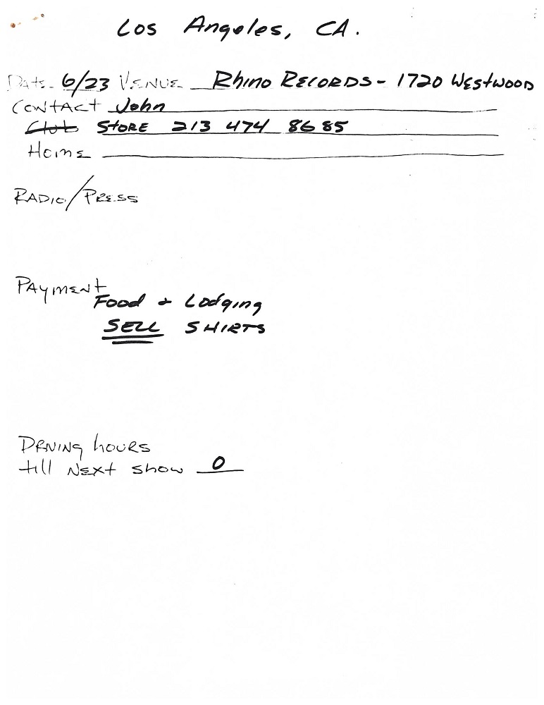 Nirvana's tour itinerary