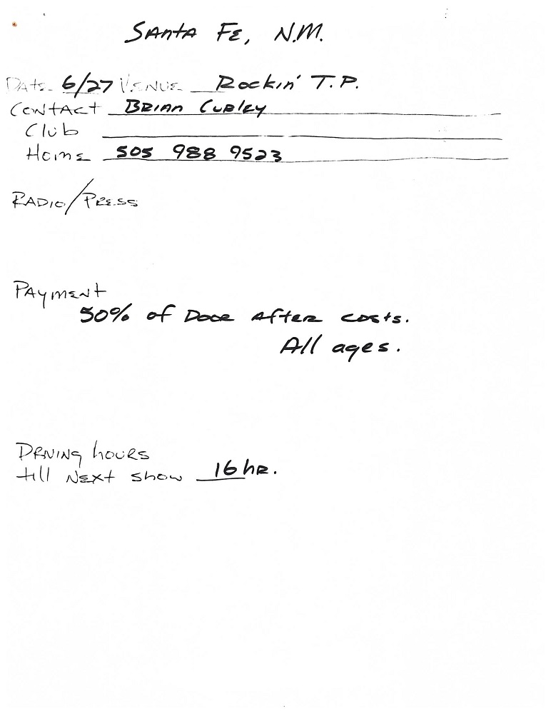 Nirvana's tour itinerary