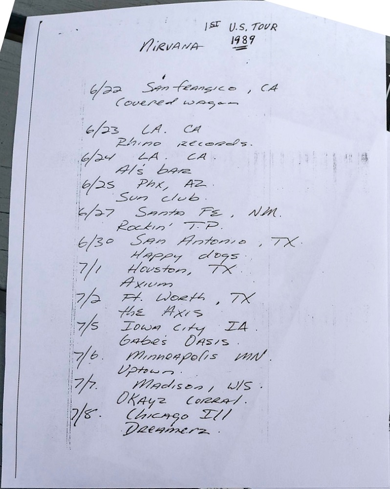 Nirvana's tour itinerary