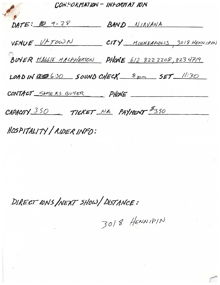 Nirvana's tour itinerary