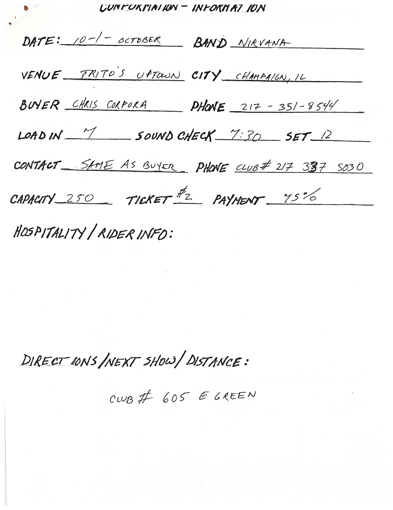 Nirvana's tour itinerary