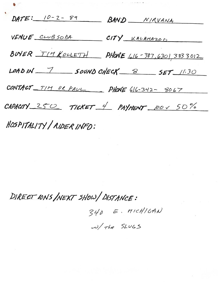 Nirvana's tour itinerary