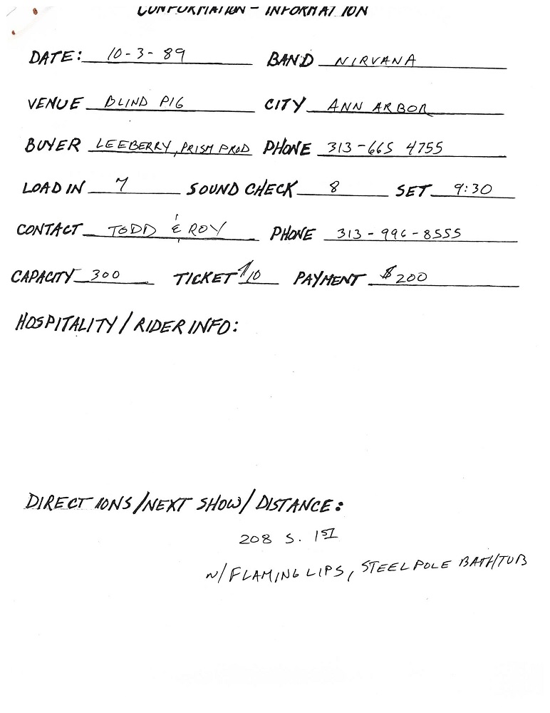 Nirvana's tour itinerary