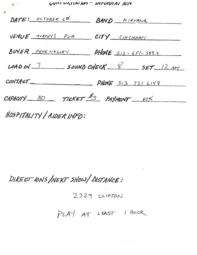 Nirvana's tour itinerary