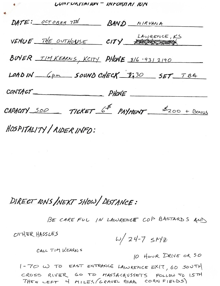 Nirvana's tour itinerary