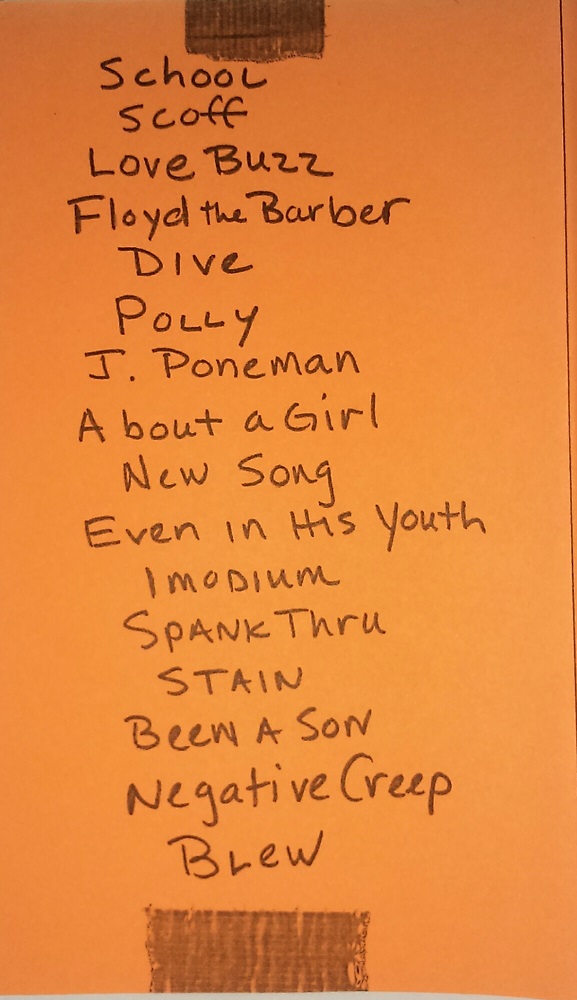 Handwritten setlist