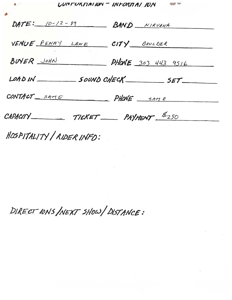 Nirvana's tour itinerary