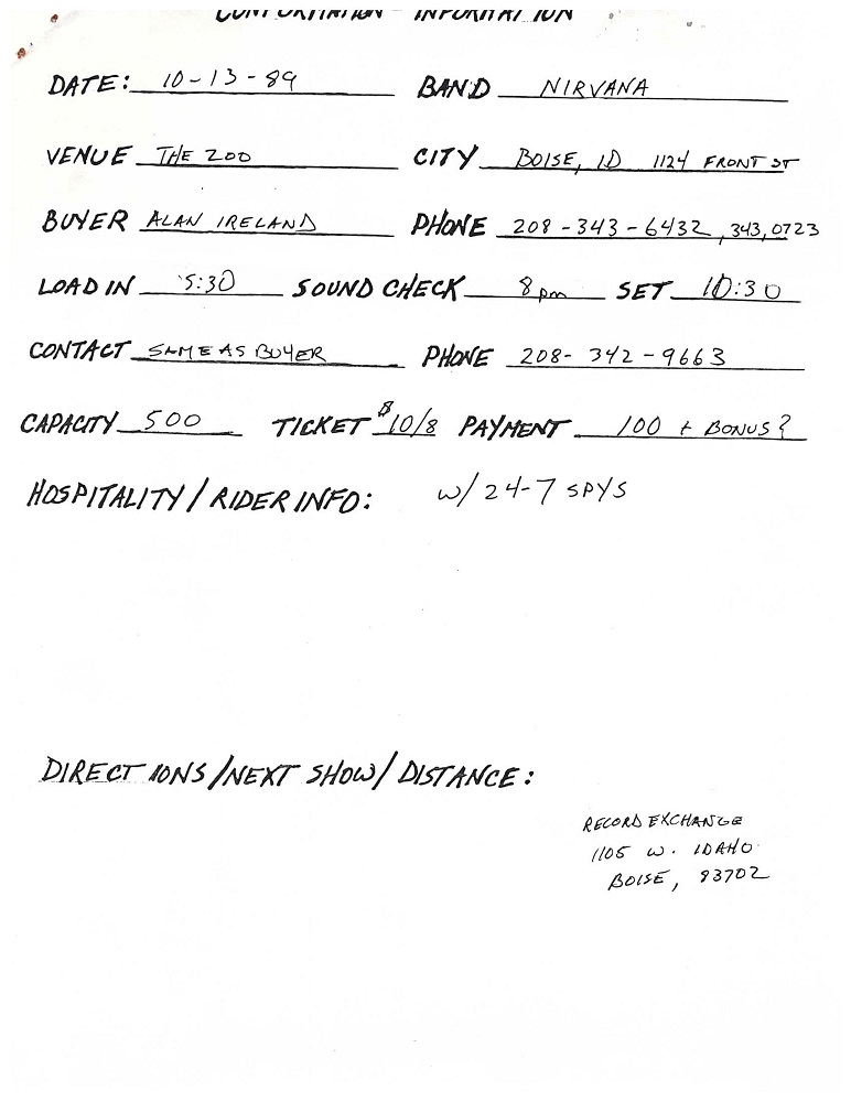 Nirvana's tour itinerary