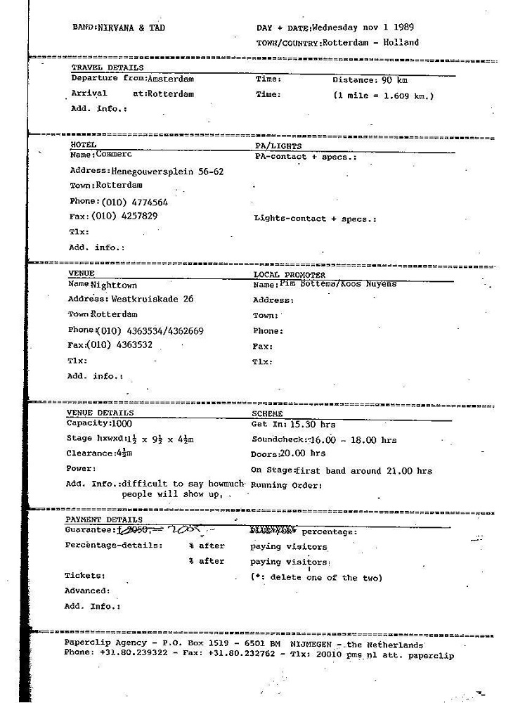 Nirvana's tour itinerary