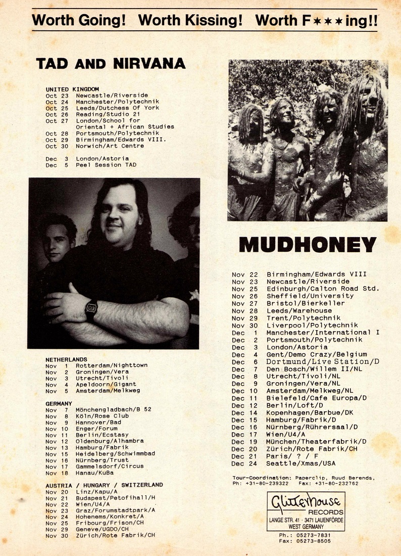 Nirvana's tour itinerary