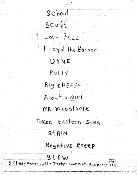 Handwritten setlist