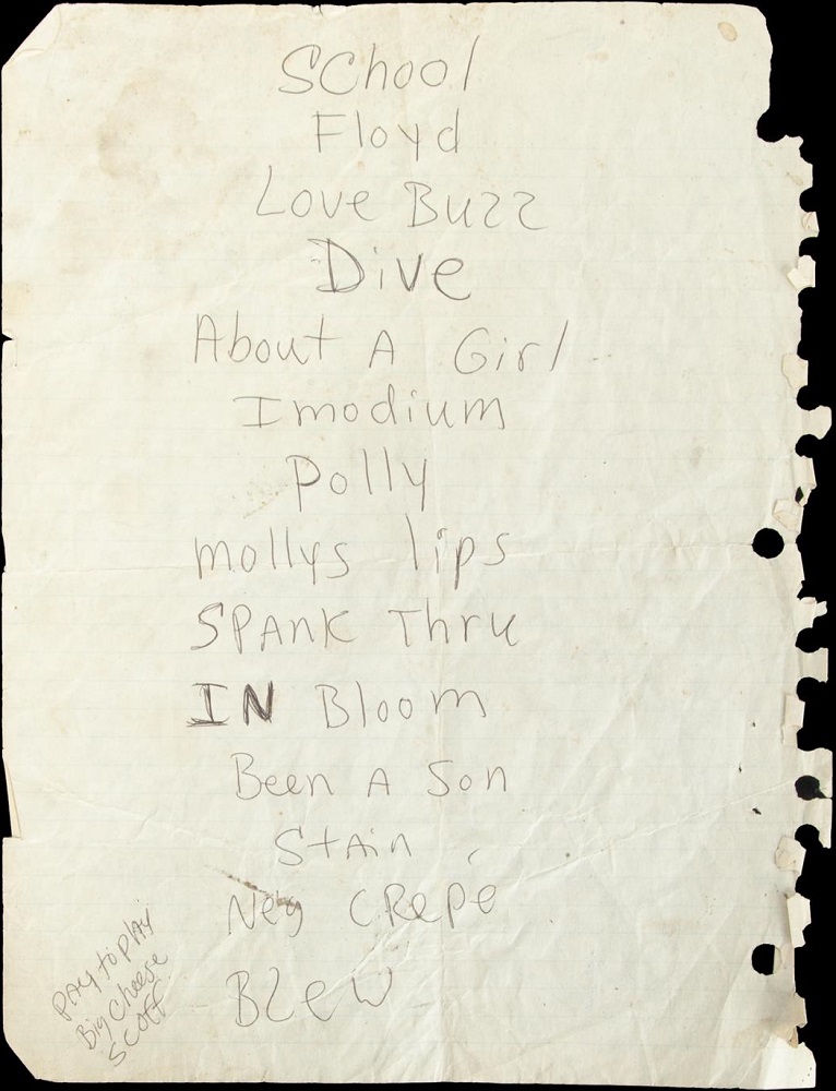 Handwritten setlist