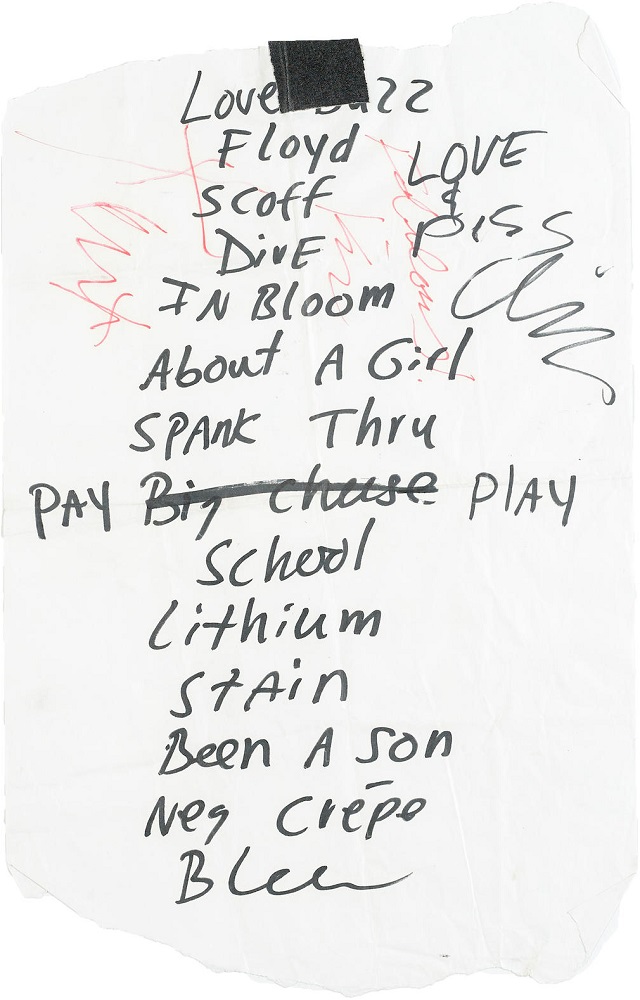 Handwritten setlist