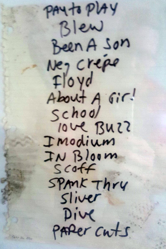 Handwritten setlist