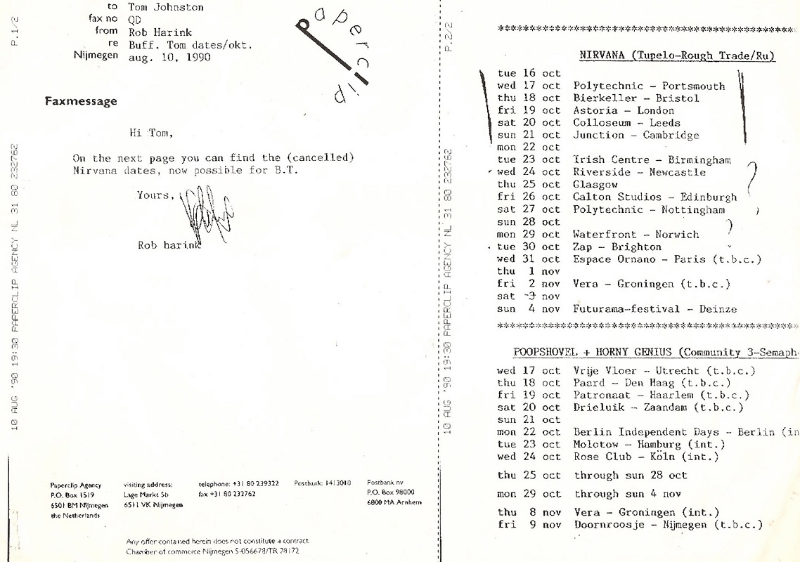 Nirvana's tour itinerary