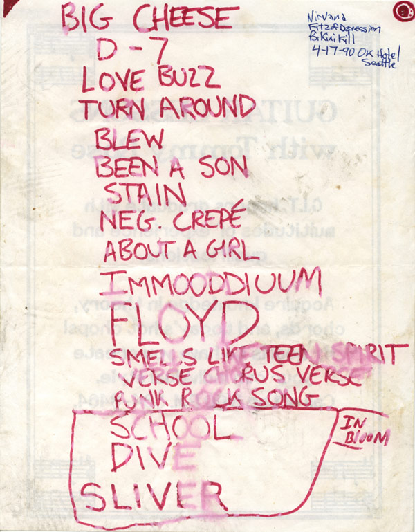 Handwritten setlist