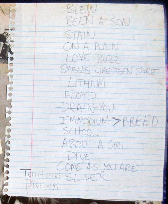 Handwritten setlist