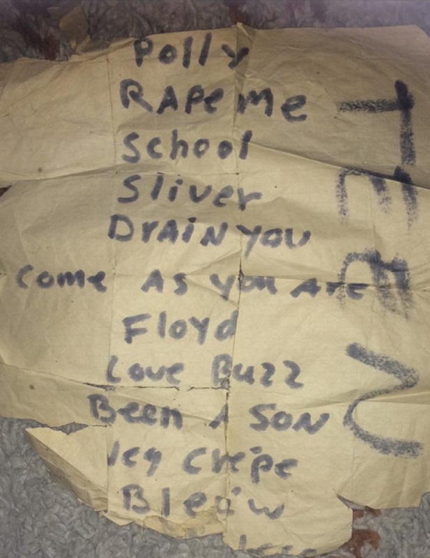 Handwritten setlist