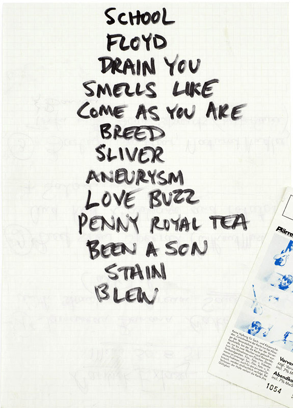 Handwritten setlist