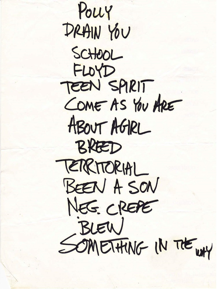 Handwritten setlist