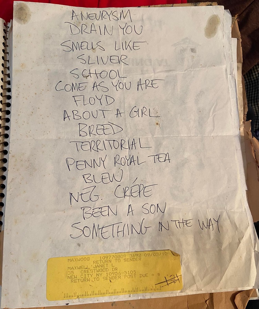 Handwritten setlist