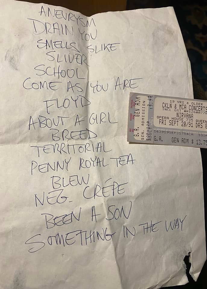 Handwritten setlist