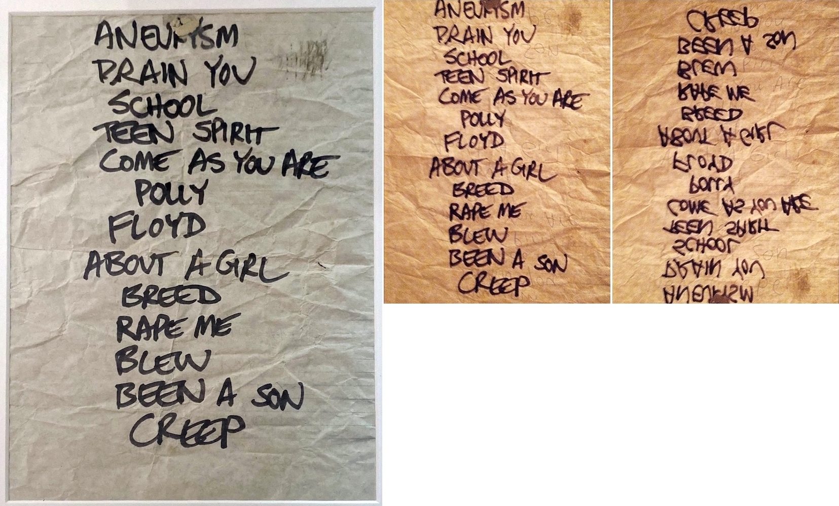 Handwritten setlist