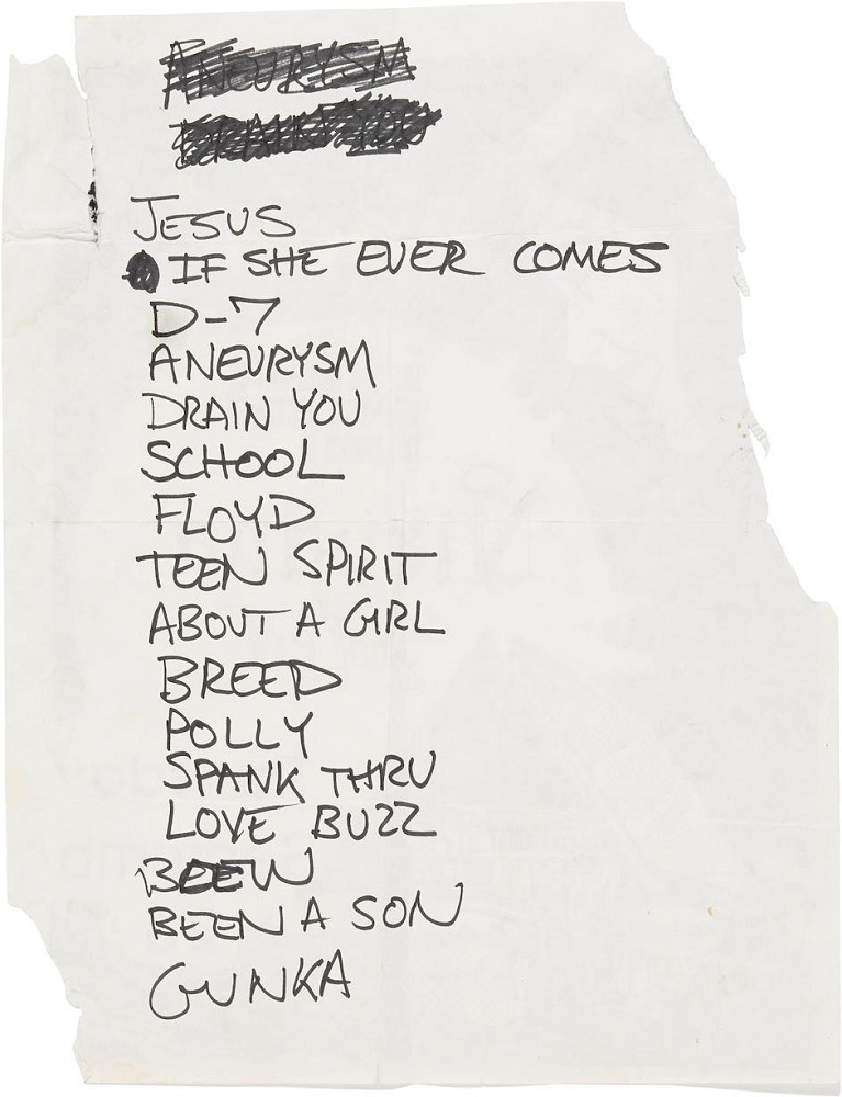 Handwritten setlist