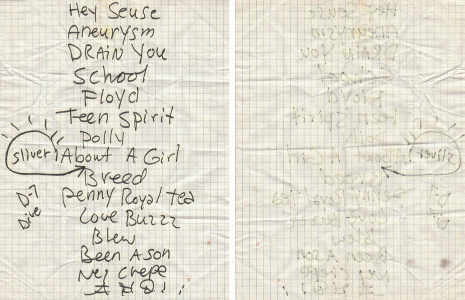 Handwritten setlist