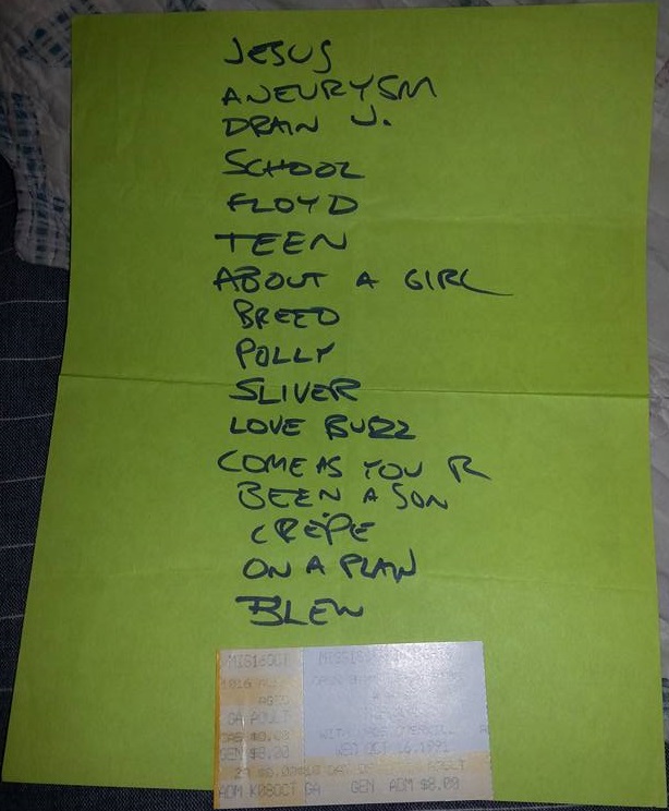 Handwritten setlist