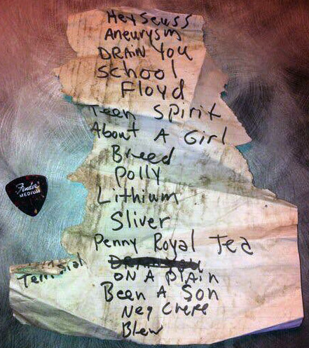 Handwritten setlist