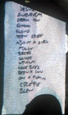 Handwritten setlist