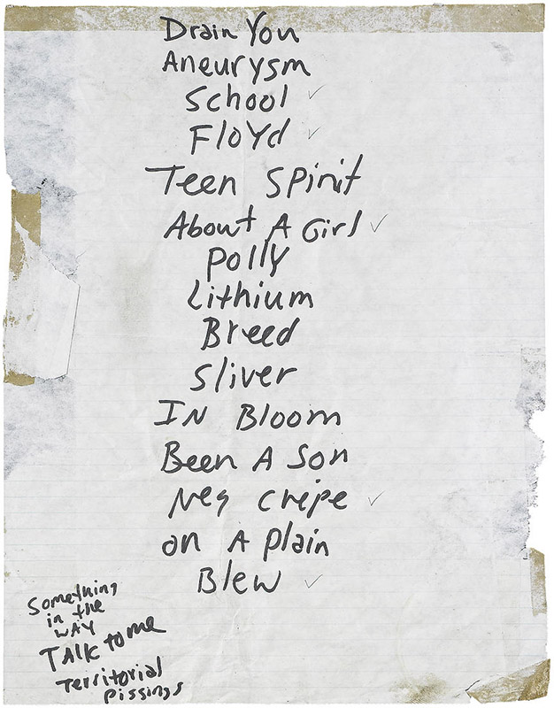 Handwritten setlist