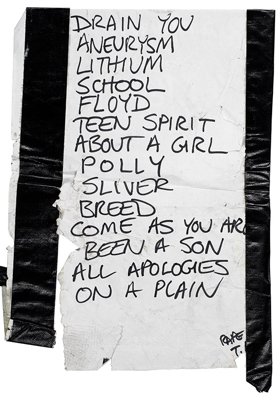 Handwritten setlist