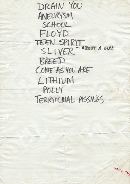 Handwritten setlist