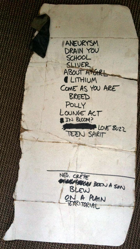 Handwritten setlist