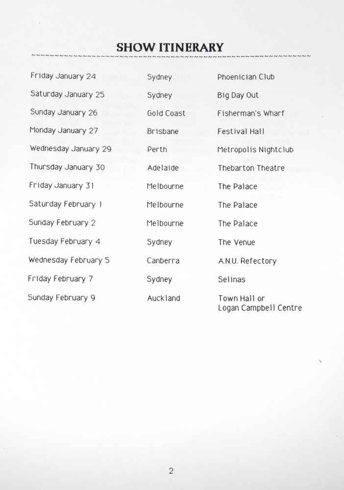Nirvana's Tour Itinerary
