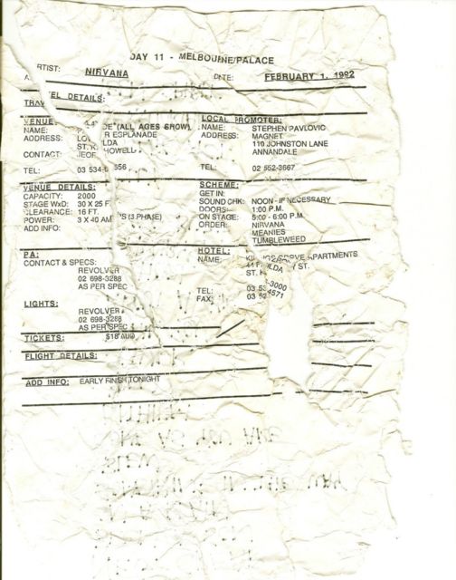 Nirvana's tour itinerary