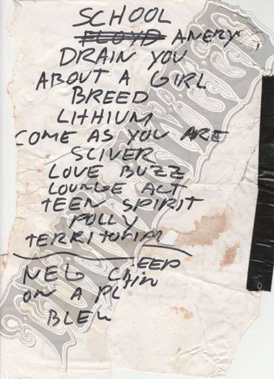 Handwritten setlist