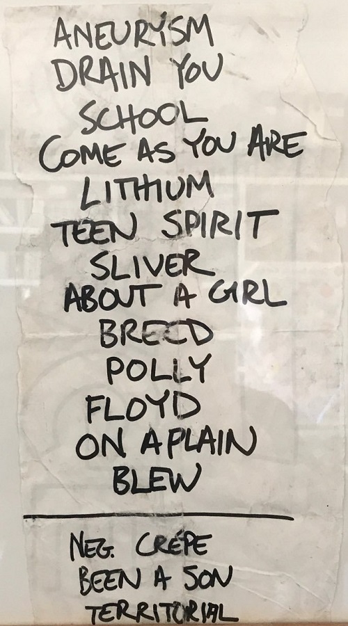 Handwritten setlist