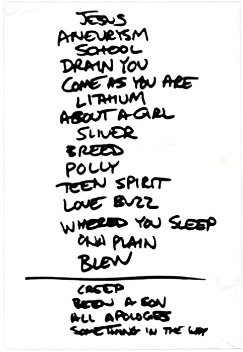 Handwritten setlist