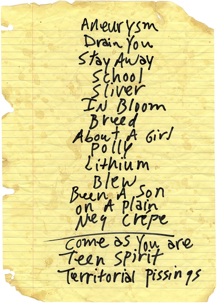 Handwritten setlist