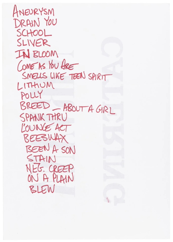 Handwritten setlist