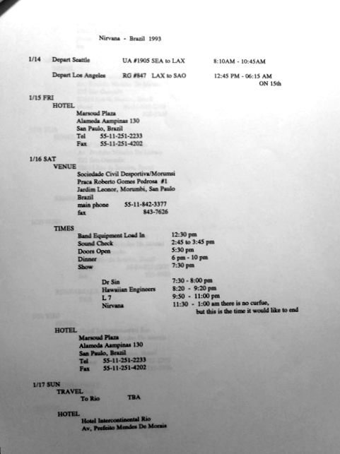 Nirvana's tour itinerary