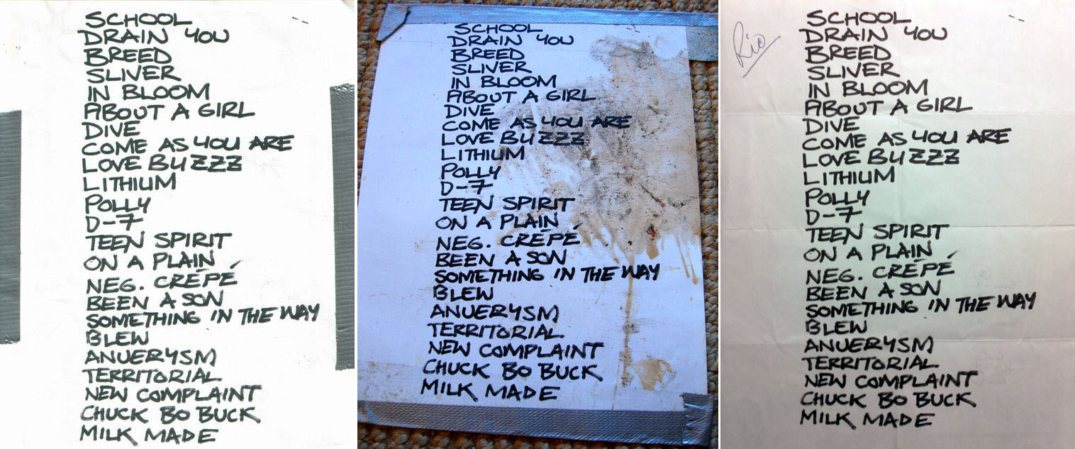 Handwritten setlist