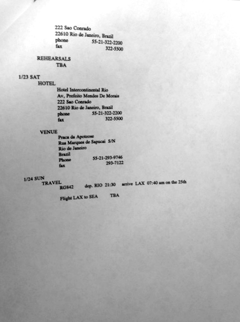 Nirvana's tour itinerary